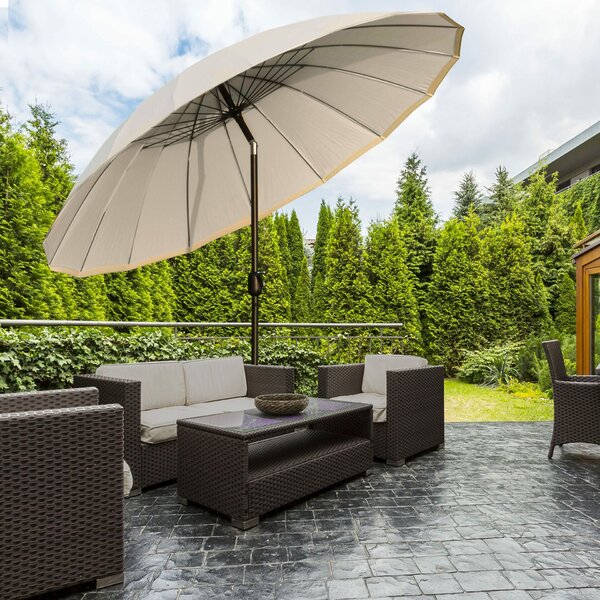Terasz Napernyő Tekerőmechanizmussal, Állítható, Ф250 cm, Krémszínű Fehér Outsunny