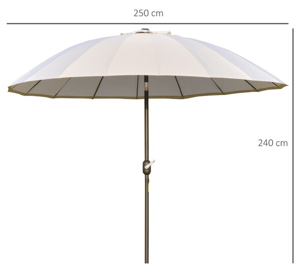 Terasz Napernyő Tekerőmechanizmussal, Állítható, Ф250 cm, Krémszínű Fehér Outsunny