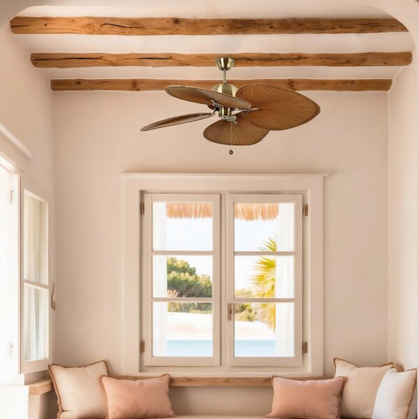 Cuba L mennyezeti ventilátor, Ø 132 cm, antik arany – Faro FARO BARCELONA, Cuba L, Arany / Sárgaréz, Nappali, Műanyag