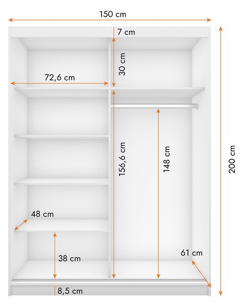 VALERY IV 150 ruhásszekrény 150x200x61 - sonoma tölgy / fehér