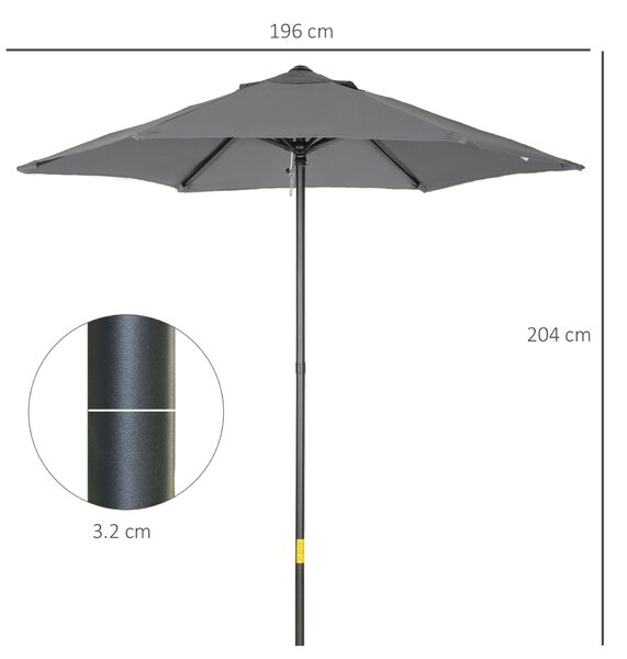 Outsunny Kerti Napernyő, Dönthető Szellőzőnyílással és 6 Karral, Ø196x204 cm, Szürke