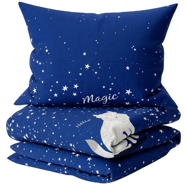 Sötétben világító pamut ágynemű babáknak MAGIC STARS kék Ágyneműhuzat mérete: 40 x 60 cm | 100 x 135 cm