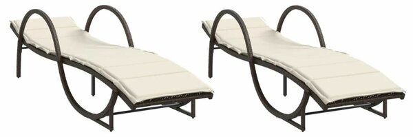 VidaXL Napozóágy - 2 db - Barna Polyrattan - Párnával