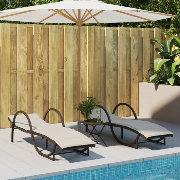 VidaXL Napozóágy - 2 db - Barna Polyrattan - Párnával