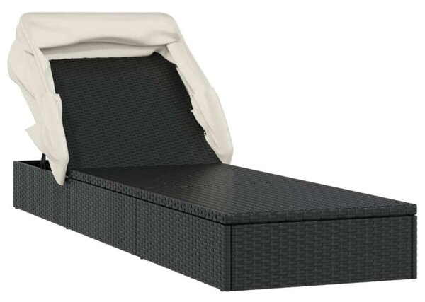 VidaXL Napozóágy - Polyrattan - Fekete - 213x63x97 cm