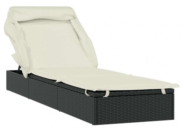 VidaXL Napozóágy - Polyrattan - Fekete - 213x63x97 cm