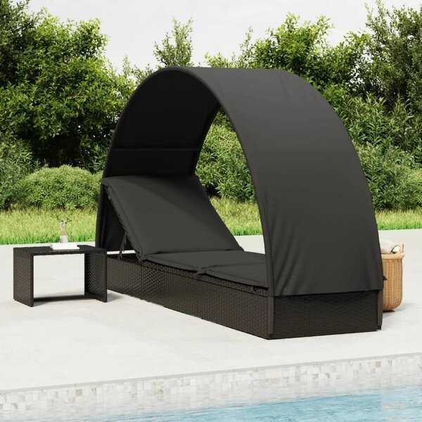 VidaXL Napozóágy - Fekete Polyrattan - 211cm