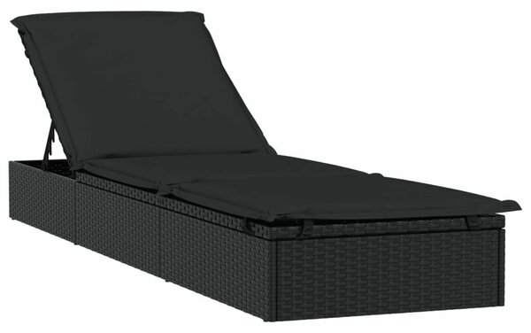 VidaXL Napozóágy - Fekete Polyrattan - 211cm