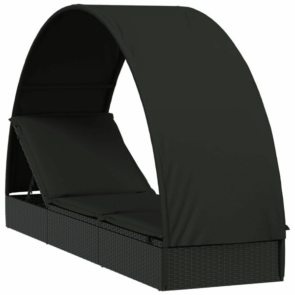 VidaXL Napozóágy - Fekete Polyrattan - 211cm
