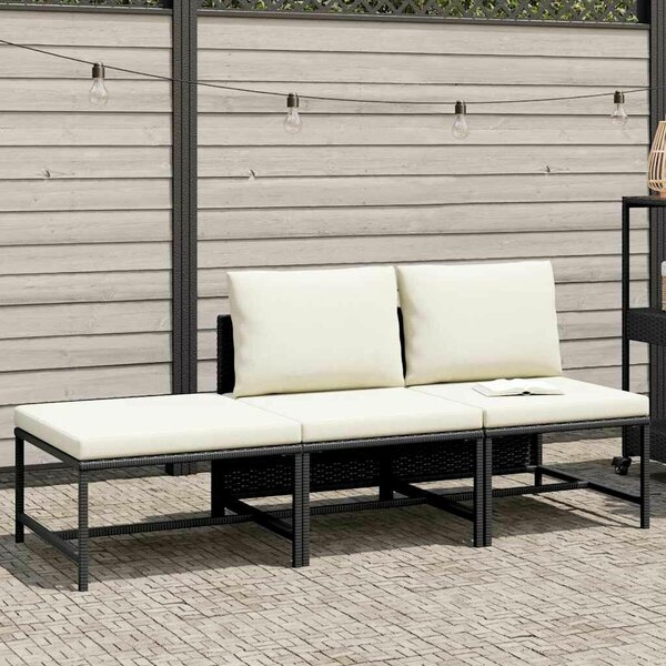 VidaXL Kerti Ülőgarnitúra - 3 részes - Fekete Polyrattan