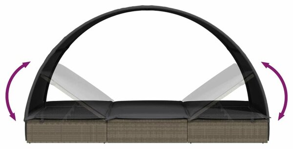 VidaXL Polyrattan Napozóágy Kerek Tetővel - 211x57x140 cm