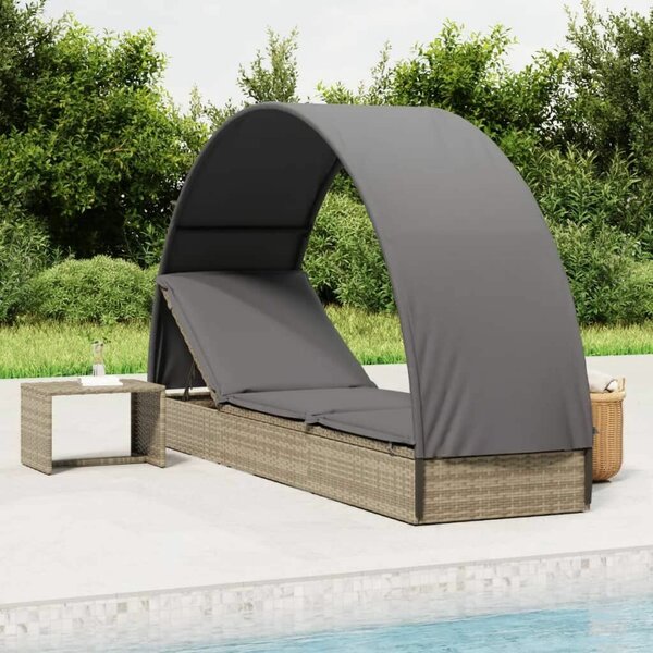 VidaXL Polyrattan Napozóágy Kerek Tetővel - 211x57x140 cm