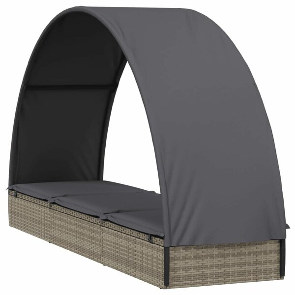 VidaXL Polyrattan Napozóágy Kerek Tetővel - 211x57x140 cm