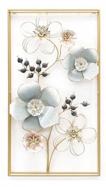 Dekoráció falra fém 50x5,7x91 virágok aranyozott