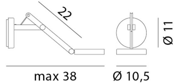 Fali Lámpa Rotaliana, String W0 DTW, dimmable, Fekete, Nappali, Fém, Dizájn
