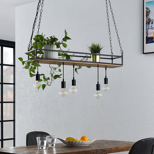 Függőlámpa Lindby, Kirista, dimmable, Fekete, Nappali, Fém, Vintage
