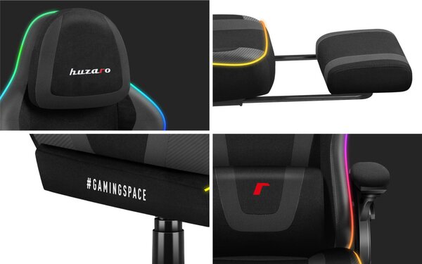Gamer szék RGB smart , szövet, lábtartó, LED világítással, fekete