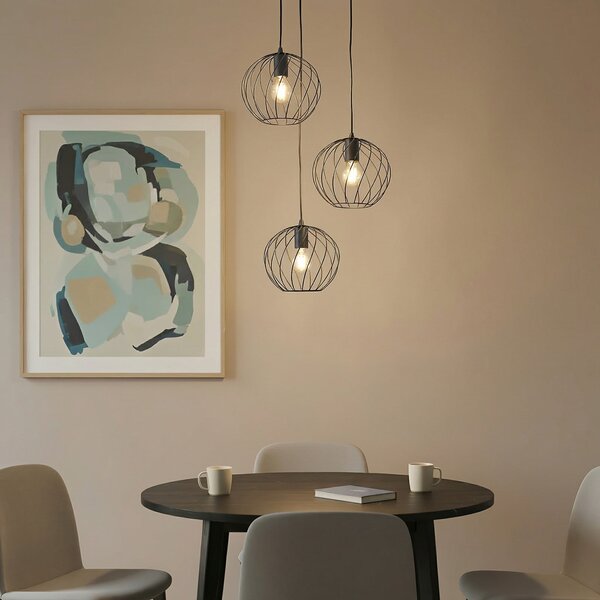 Függőlámpa Lindby, Danika, dimmable, Fekete, Nappali, Fém, Modern