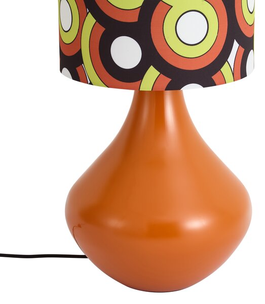 Retro állólámpa narancssárga, színes mintás szövet lámpaernyővel - Mina
