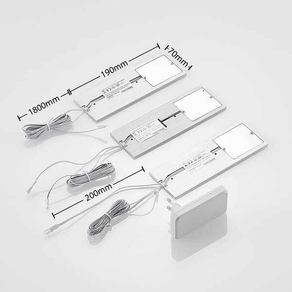 Nortra LED pult alatti világítás, 3 darabos szett, alumínium színű Arcchio, Nortra, dimmable, Fémes, Nappali, Fém, Modern