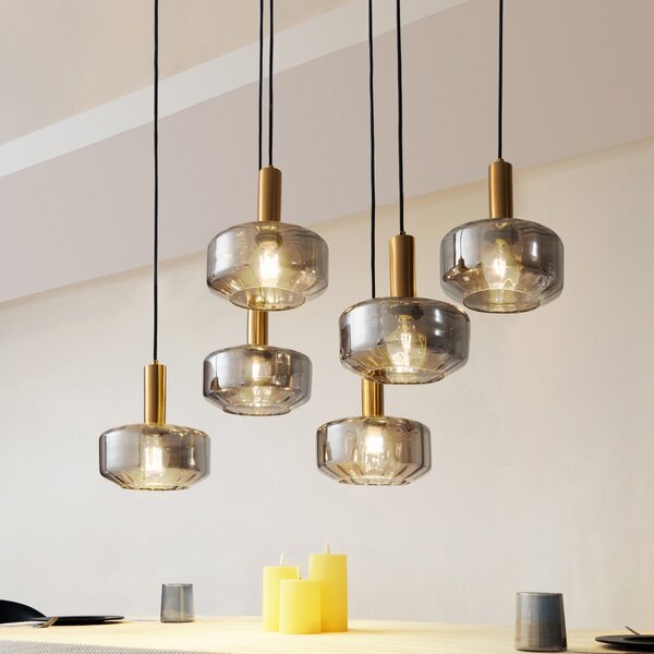 Függőlámpa Lindby, Hildur, dimmable, Szürke, Étkező, Üveg