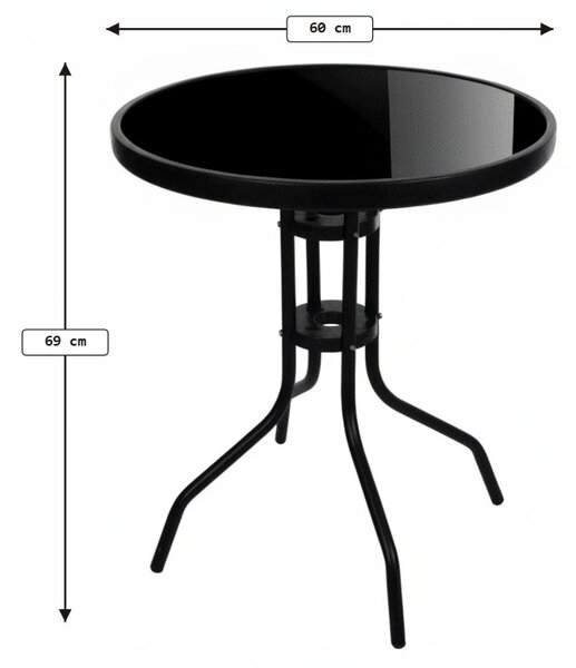 Kerek kerti asztal üveglappal ISLAND BLACK 60 cm, fekete