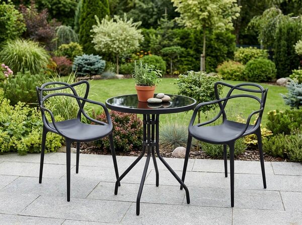 Kerek kerti asztal üveglappal ISLAND BLACK 60 cm, fekete