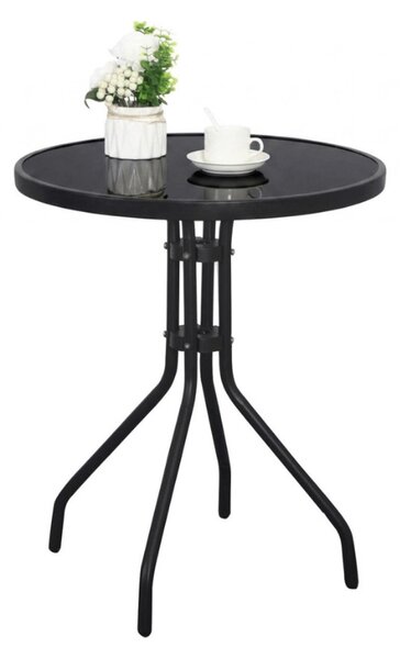 Kerek kerti asztal üveglappal ISLAND BLACK 60 cm, fekete