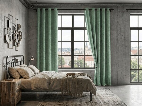 Sötétítő függöny LOOM VELVET 140x250 cm, zöld Felfüggesztés: Hullámos sínszalag