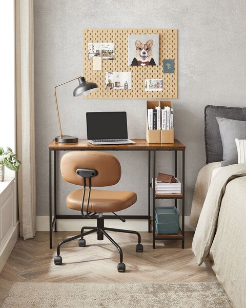 VASAGLE LWD046B01 számítógépes íróasztal 2 polccal vintage barna/fekete ipari design