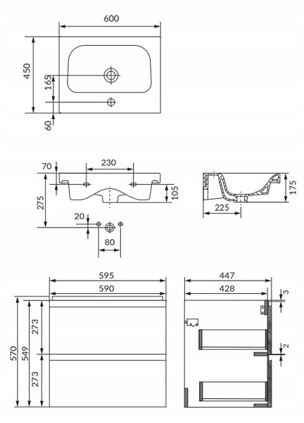 Cersanit Moduo SET, függő szekrény 60x45x57 cm + mosogató 60 cm, antracit matt, S801-472-DSM