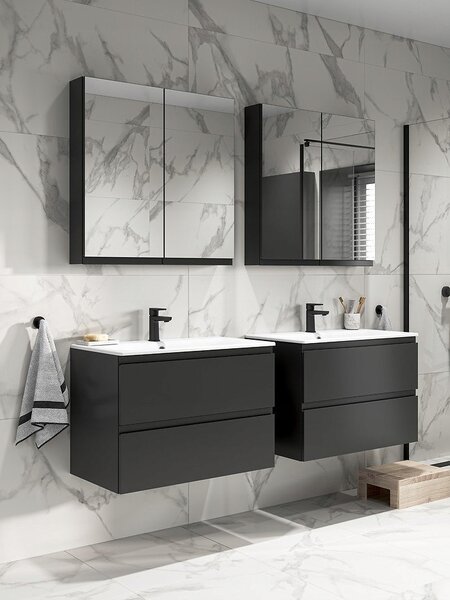 Cersanit Moduo SET, függő szekrény 60x45x57 cm + mosogató 60 cm, antracit matt, S801-472-DSM