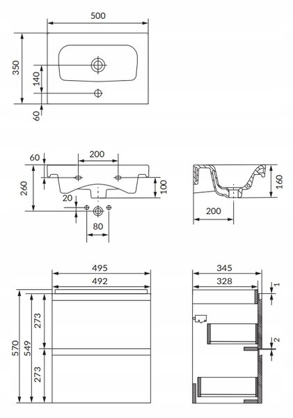 Cersanit Moduo Slim SET, akasztós szekrény 50x35x62 cm + mosogató 50 cm, antracit matt, S801-470-DSM