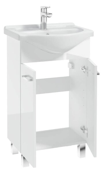 Erga Lumi, mosogató szekrény + kerámia mosogató 50x41cm, fehér fényes króm fogantyú, ERG-207-D-05012+1520
