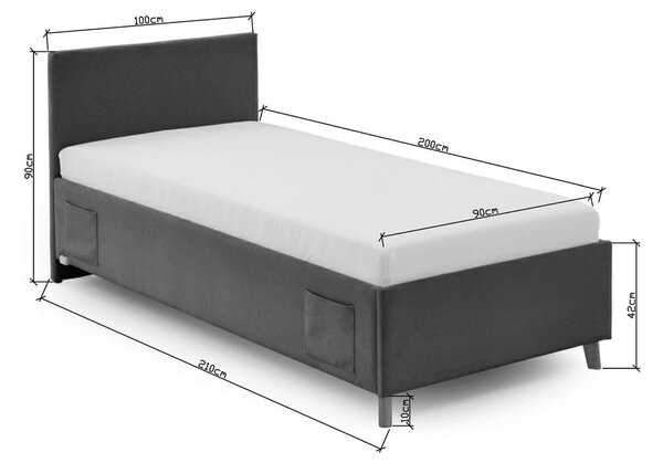 Kék kárpitozott ágyneműtartós gyerekágy ágyráccsal 90x200 cm Cool – Meise Möbel