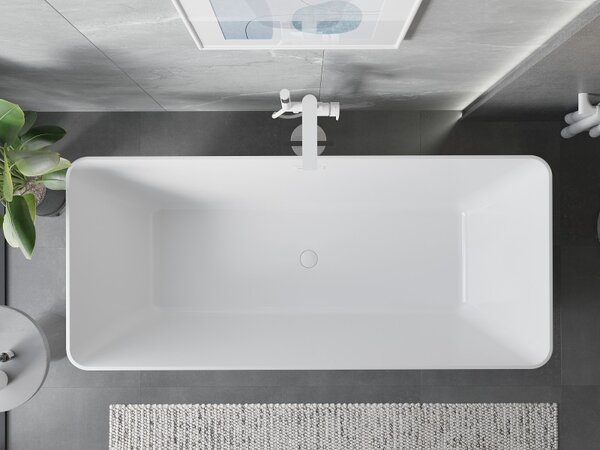 Mexen Velo Slim, szabadon álló kád 170 × 75 cm, fényes fehér, fehér túlfolyóval, 52811707500-20