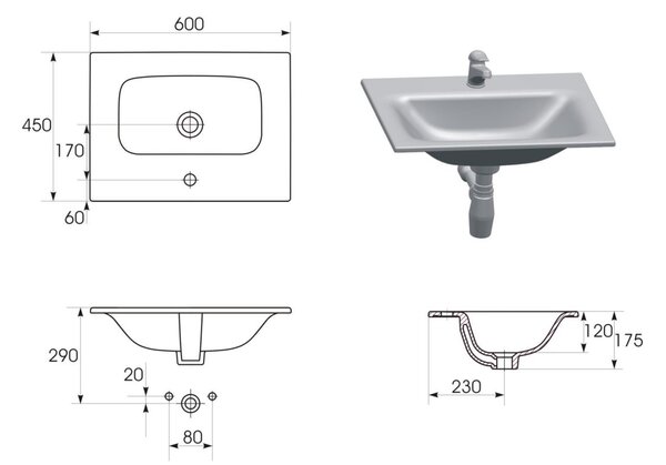 Cersanit Moduo SET, függő szekrény 60x45x57 cm + mosogató 60 cm, antracit matt, S801-472-DSM