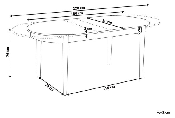 Kihúzható étkezőasztal LARTO Sötét kőris 180/220 cm 90 cm