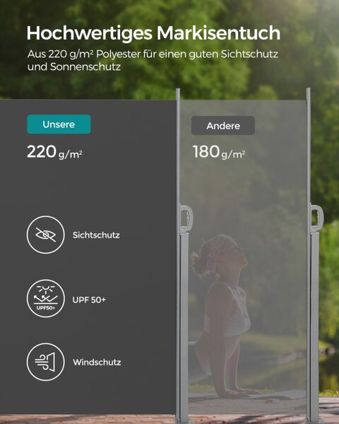SONGMICS 200 x 350 cm Oldalsó Napellenző Teraszhoz Füstszürke GSA205G02