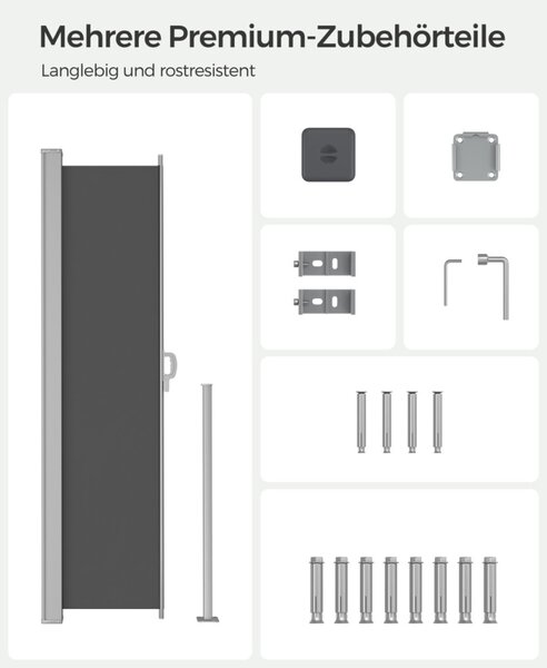 SONGMICS 200 x 350 cm Oldalsó Napellenző Teraszhoz Füstszürke GSA205G02