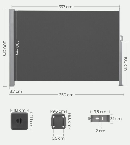 SONGMICS 200 x 350 cm Oldalsó Napellenző Teraszhoz Füstszürke GSA205G02
