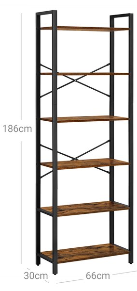 Könyvespolc TAYLOR 6 polccal 186x66 cm, rusztikus barna