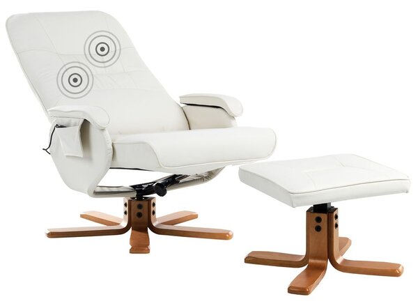 Törtfehér műbőr masszázsfotel lábtartóval RELAXPRO