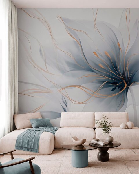 Fotótapéta Egy absztrakt kék virág, áramló vonalakkal, a Fluid Art stílusban, Fotótapéta absztrakt, w05428 : Uwalls.hu