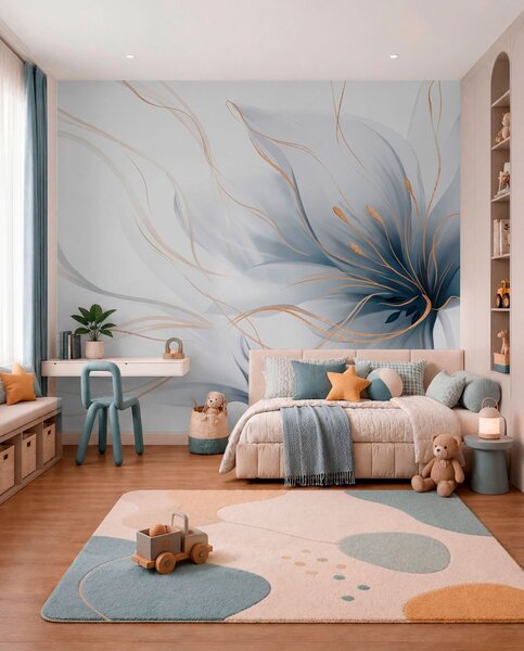 Fotótapéta Egy absztrakt kék virág, áramló vonalakkal, a Fluid Art stílusban, Fotótapéta absztrakt, w05428 : Uwalls.hu