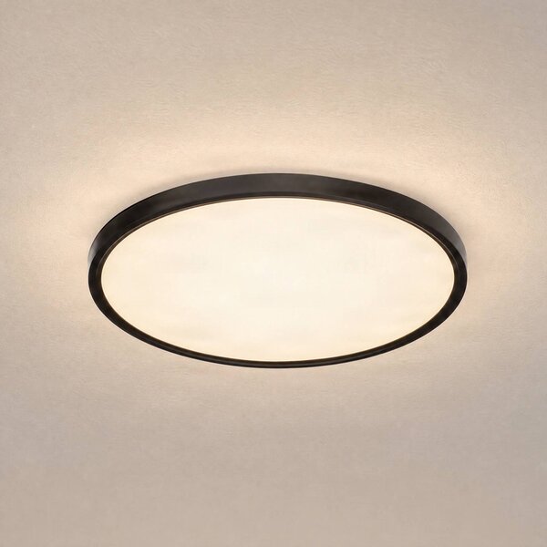 Lindby Smart LED mennyezeti lámpa Pravin, Ø 50 cm, CCT, fekete, dimmelhető, Fekete, Nappali / Étkező, Műanyag, Modern