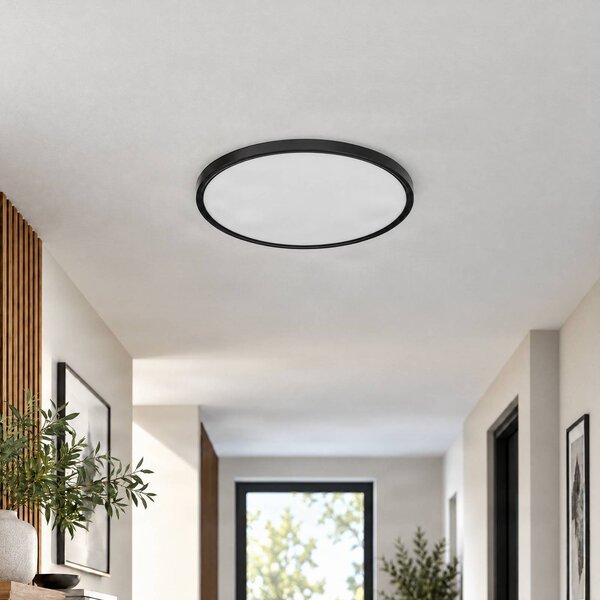 Lindby Smart LED mennyezeti lámpa Pravin, Ø 50 cm, CCT, fekete, dimmelhető, Fekete, Nappali / Étkező, Műanyag, Modern