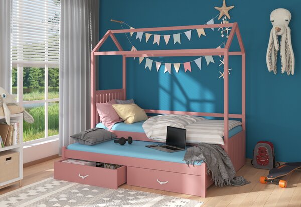MELICHAR Domek gyerekágy + matrac, 90x200/90x190, rózsaszín