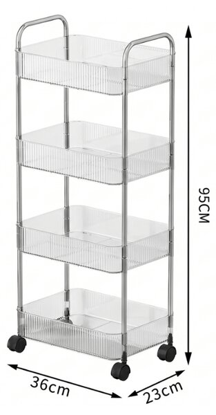 Görgős állvány 4 polc CLARY 95x36 cm, átlátszó/ezüst