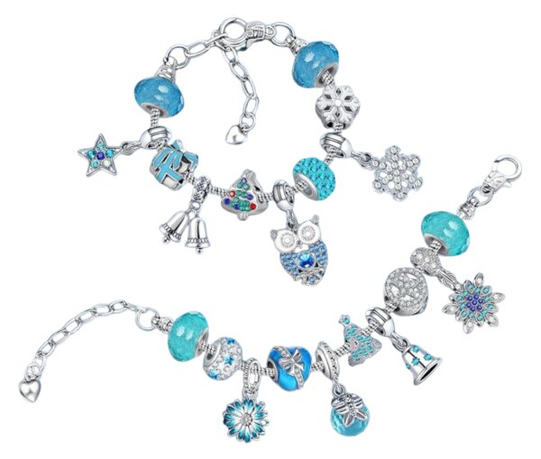 Adventi naptár BLUE DIAMONDS karkötőkkel, láncokkal és medálokkal, kék/ezüst